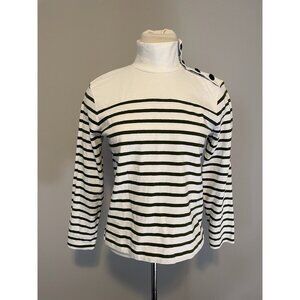 J. Crew White & Green Striped Buttoned Mock Neck Shirt, Size XS